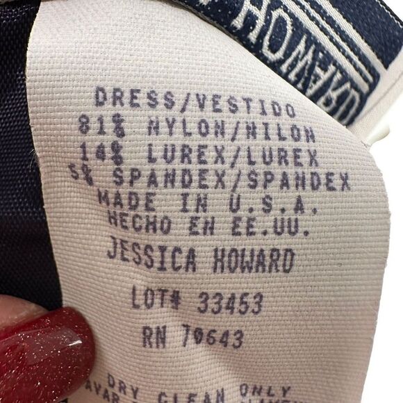 Jessica Howard Dress Blue Glitter Leopard Mock Neck Sz 14 Shoulder Pads Vintage - Picture 11 of 12